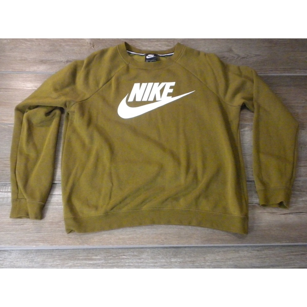 Nike Sportswear Sweatshirt Womens M Olive Green Fleece Crew Center Swoosh CI1177